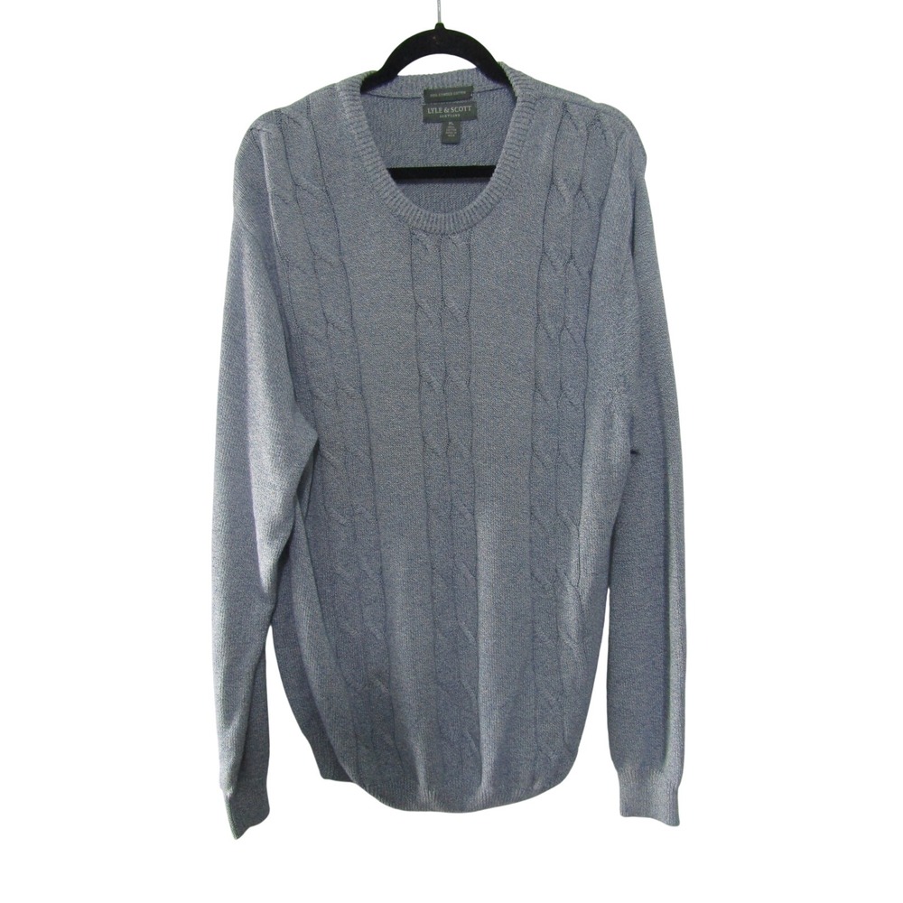 Lyle & Scott Cable Knit Sweater XL Blue Cotton Preppy‎ Coastal Minimal Old Money